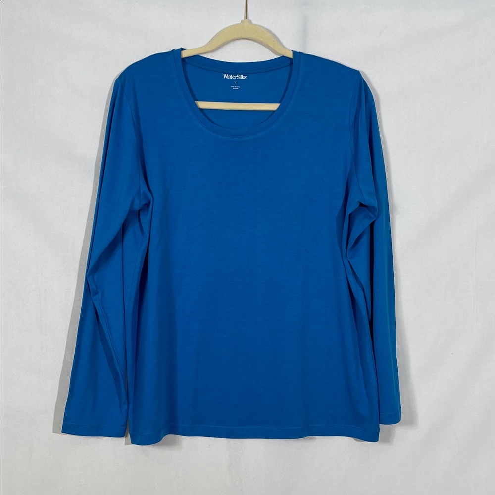 WinterSilks Long Sleeve Top Tee Size L Bright Cobalt Blue EUC